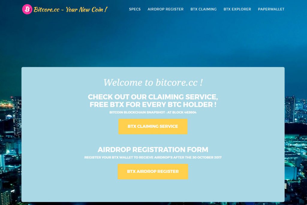 Bitcore Homepage (Image: Bitcoin Investors UK)