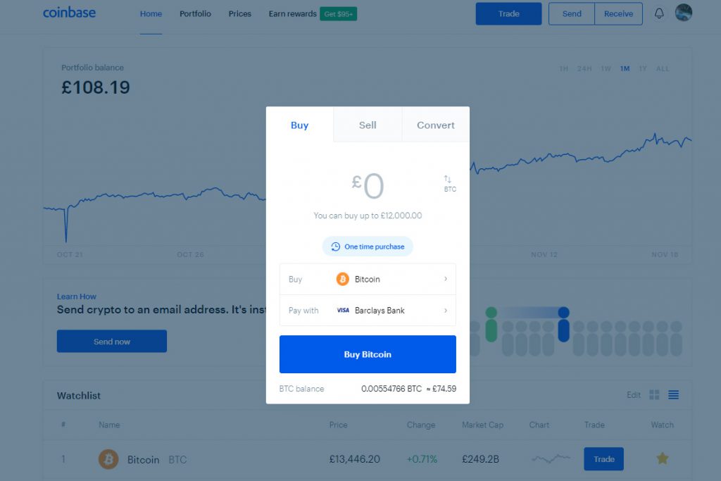 Coinbase Buy/Sell/Convert (Image: Bitcoin Investors UK)