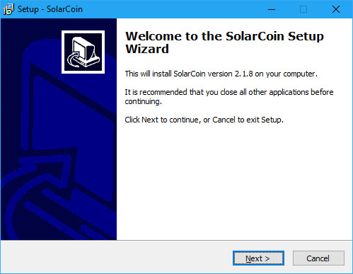 SolarCoin Windows Installer Initial Screenshot (Image: Flippener)