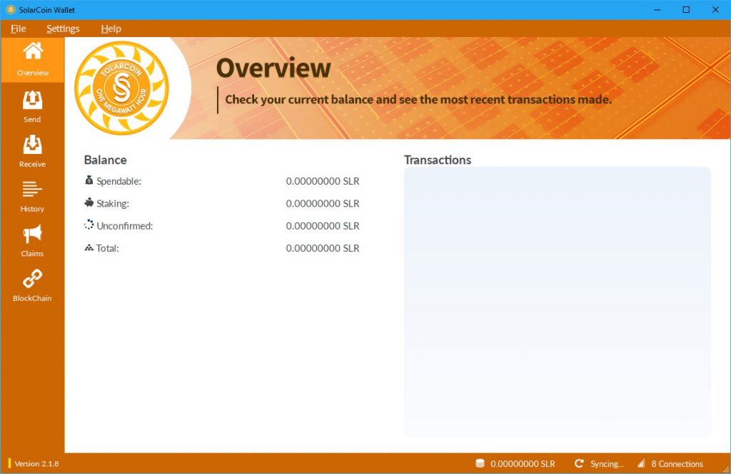 SolarCoin Wallet - Overview (Image: Flippener)