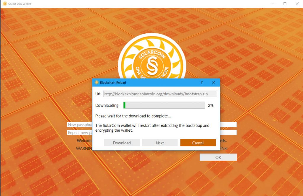 SolarCoin Wallet Synching (Image: Flippener)