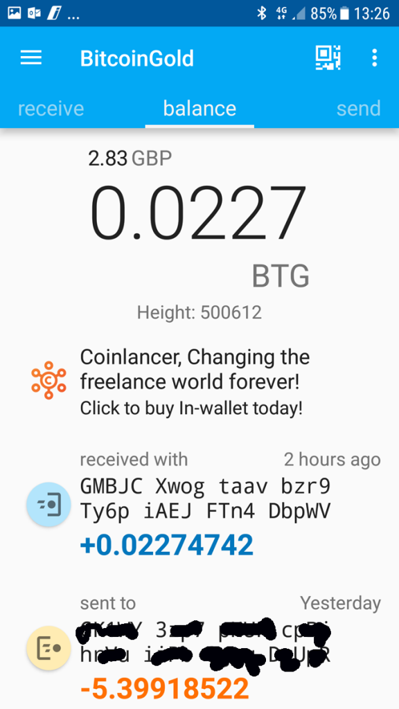 Coinomi screen BTG received (Image: BIUK)