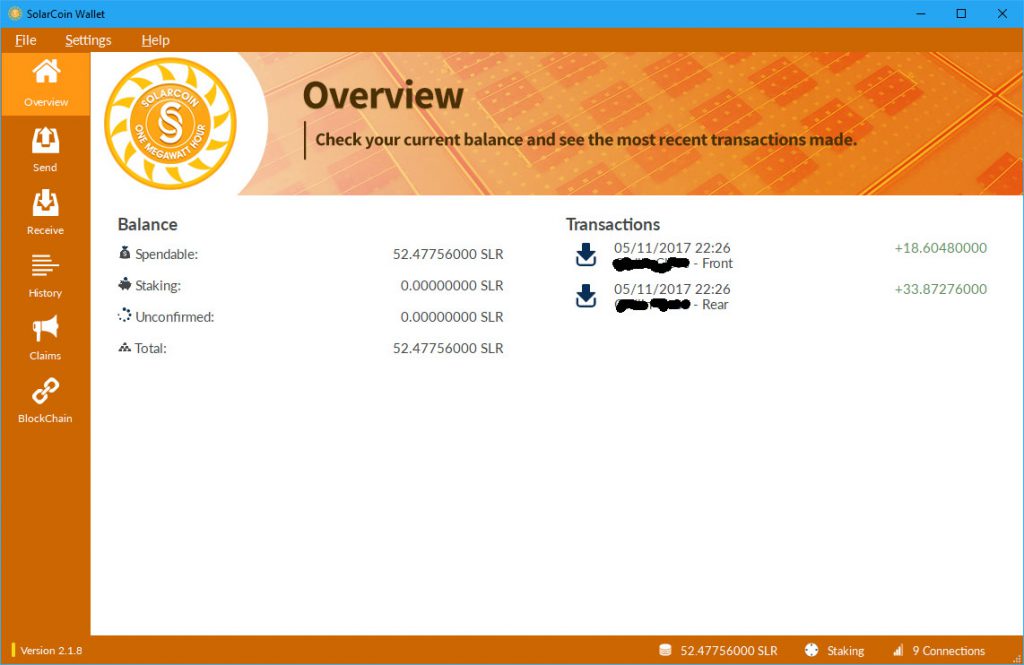 First SolarCoin claim received (Image: Bitcoin Investors UK)