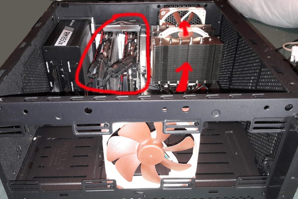 The current airflow largely bypasses the hot graphics cards (Image: BIUK)